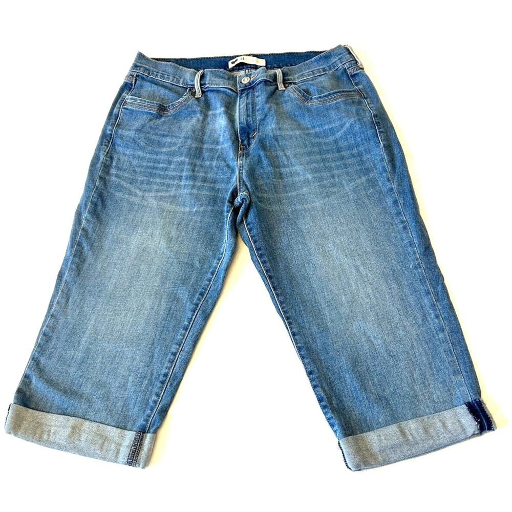 Levi Jeans Capris Women's Size 14 Medium Wash Cuffed Red Tag Blue Stretch